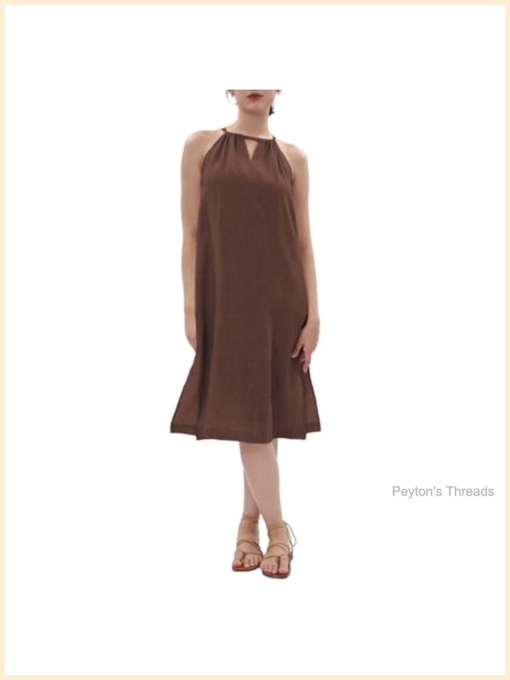 100% Linen Halter Midi Dress Sleeveless Self Tie Backless Summer